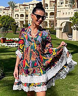 Туніка — сукня  пляжна бавовняназ гипюром  Indira15497с різнокольорова