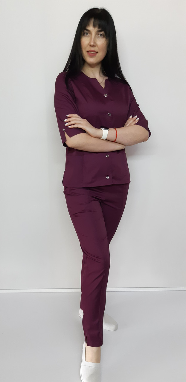Костюм жіночий медичний Мілан стрейч-котон на гудзиках три чверті рукав
