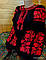 Бохо вишиванка жіноча з червони квітковий орнанаментом на чорному домотканому полотні  Вишивка гладдю, фото 2