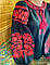 Бохо вишиванка жіноча з червони квітковий орнанаментом на чорному домотканому полотні  Вишивка гладдю, фото 5