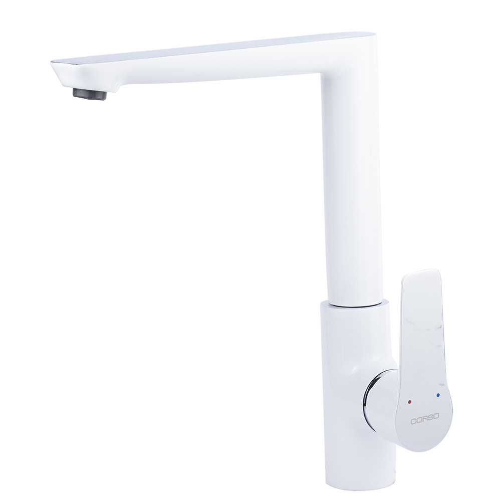 Змішувач кухонний GARDA (Г-вилив, латунь, на гайці, білий колір) змішувач для кухні ТМ CORSO, фото 1