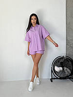 Літній жіночий костюм сорочка з шортами з льону (Норма та напівбатал), фото 10