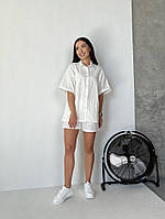 Літній жіночий костюм сорочка з шортами з льону (Норма та напівбатал), фото 3