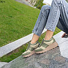 Шкіряні жіночі кросівки оливкового кольору на високій підошві, фото 8