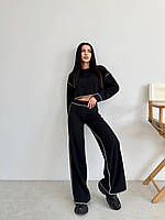 Крутой женский костюм швы навыворот укороченная кофта и штаны кюлоты Dv5432