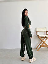Трендовий жіночий костюм шви навиворіт укорочена кофта та штани на резинці Dv5427, фото 5