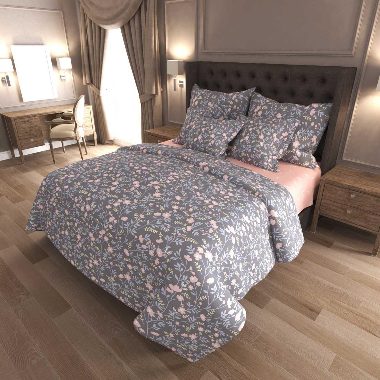 Наволочка на блискавці 70х70 (Бязь) | Від виробника "Королева Ночі" | Квіти на темному, фото 1