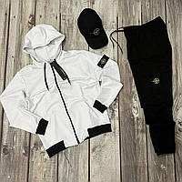 Мужской спортивный костюм Stone Island весенний летний комплект Кофта на молнии + Штаны белый