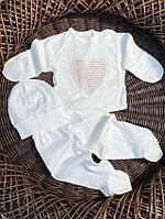 Ажурний комплект для новонароджених (распашонка, повзуни, шапочка) зріст 56 см Карапуз Lari Кремовий