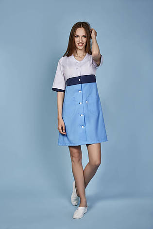 Жіночий медичний халат Роксолана білий з голубим - Халат для косметолога, фото 1