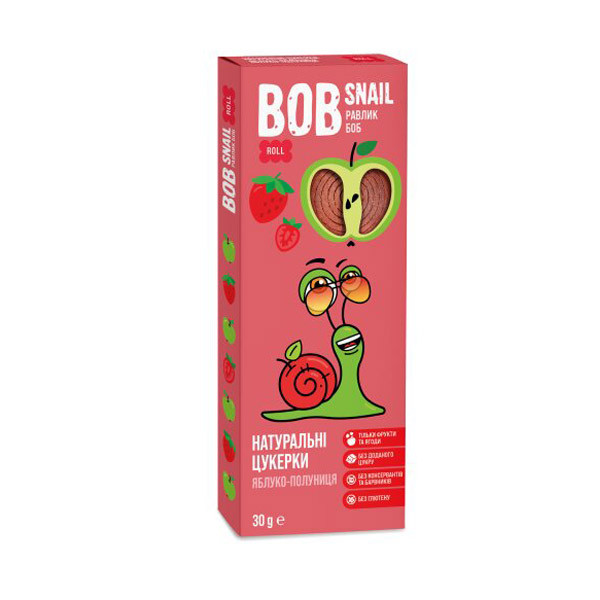 Натуральні яблучно-полуничні цукерки ТМ BOB SNAIL 30г, фото 1