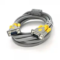 Відео-кабель V-Link VGA (тато) VGA (тато), 5m Gray Yellow 3+6 HIGH SPEED, 1 ферит