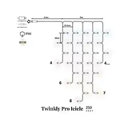 Гірлянда Twinkly Smart LED Pro Icicle TW-PLC-I-CA-250 White бахрома, RGB 250, IP65, AWG22 PVC Rubber