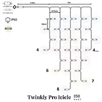 Гирлянда Twinkly Smart LED Pro Icicle TW-PLC-I-CA-250GOP-T Transparent AWW 250, AWG22, IP65