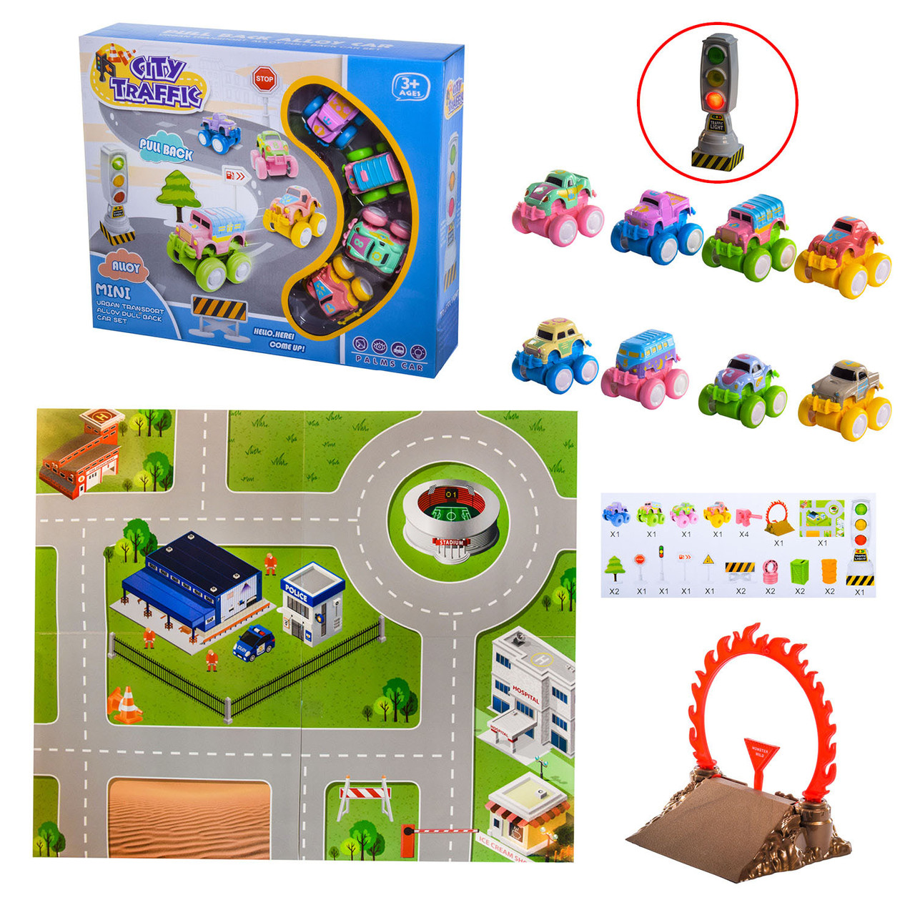 Ігровий килимок RD001-3, 2 різновиди, ігрове поле, 4 машинки, 20 аксесуарів, 49*59см, фото 1