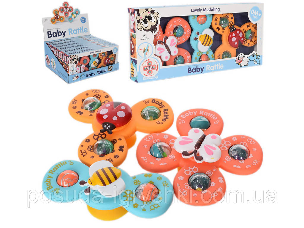 Гра 1152 брязкальце, спінер, 3 шт., на присоску, у коробці., фото 1