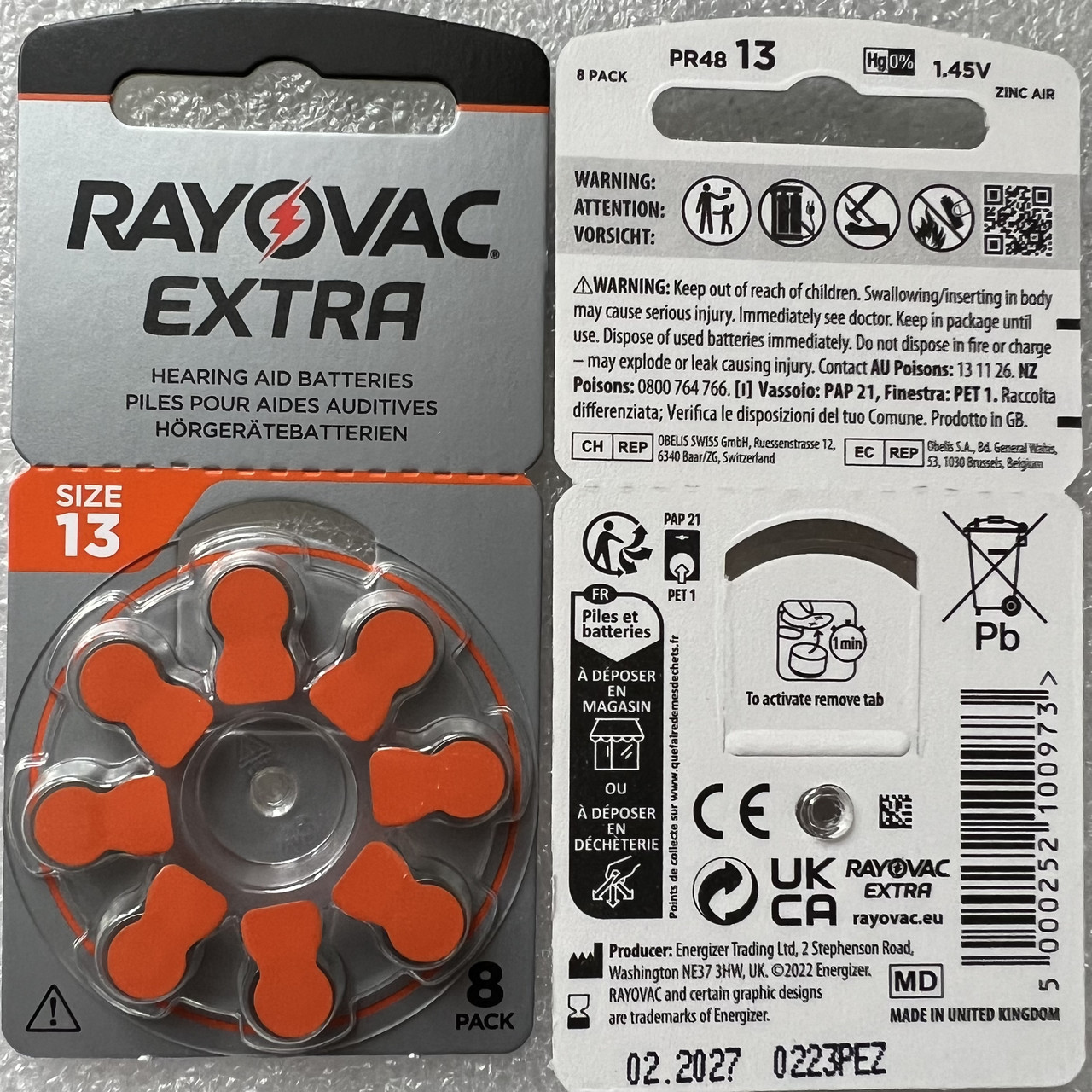 Батарейка Rayovac ZA13 для слуховых аппаратов 8 батареек в блистере - фото 3 - id-p1847304571