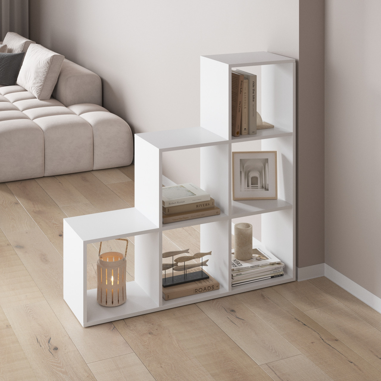 Стелаж VAYS M-39, книжкова полиця з 6 комірками, етажерка для дому, іграшок і декору, ЛДСП, 108×29×108 см, фото 1