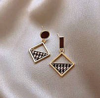 Модні жіночі асиметричні сережки, красиві сережки геометрія «Golden geometry» (коричневий)