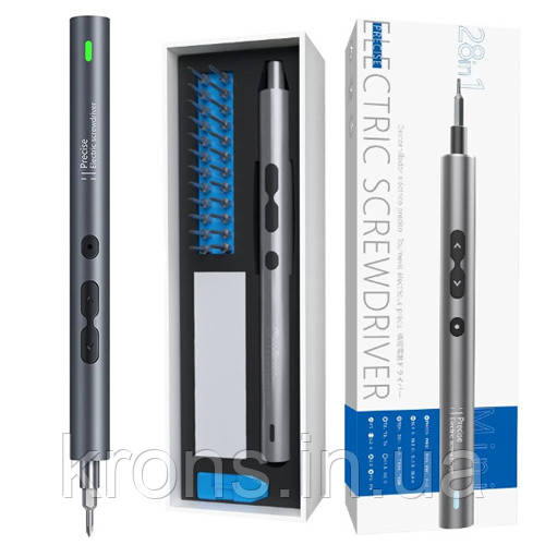 Електровикрутка реверсивна 350 мА·год із набором біт 4 мм 24 шт., алюмінієва, фото 1