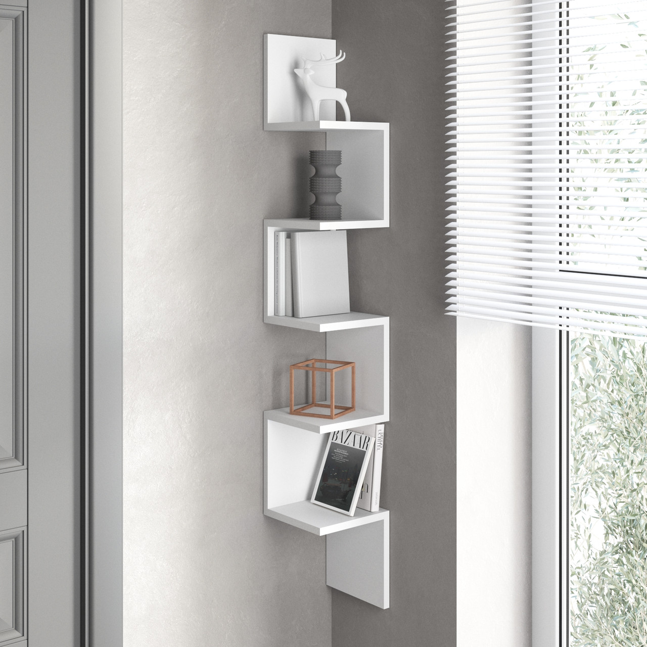 Полиця настінна VAYS M-9, кутова, з 5 секцій, ЛДСП, 20×20×128 см - для дому, офісу, вітальні, фото 1