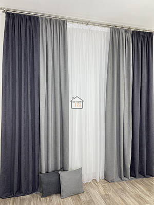 Комплект штор Duo №6 мікровелюр двокольорові мокрий асфальт+сірий на вікна у спальню/зал однотонні 2штори
