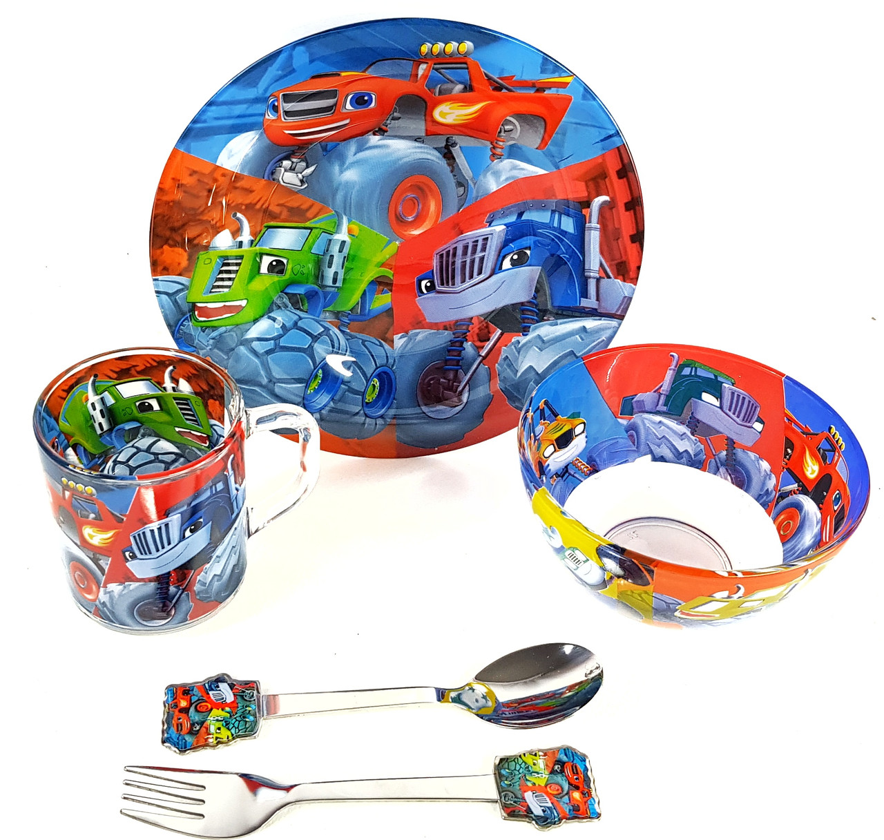 Дитячої скляної набір посуду для годування 5 предметів Вспыш і диво-машинки Metr+