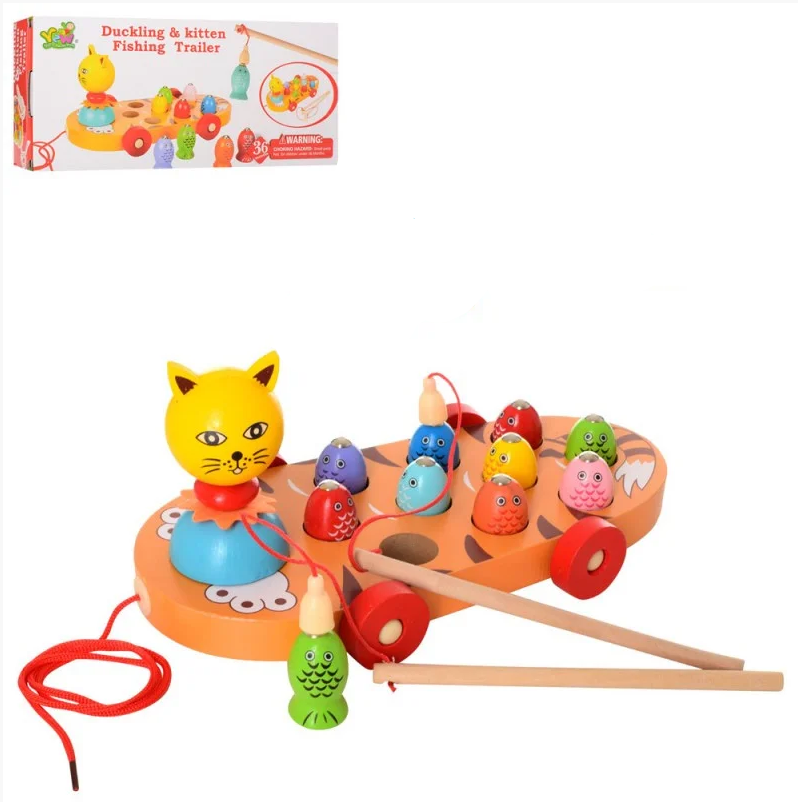 Розвиваюча дерев'яна іграшка каталка-рибалка кошеня Fun Toys MD 2164