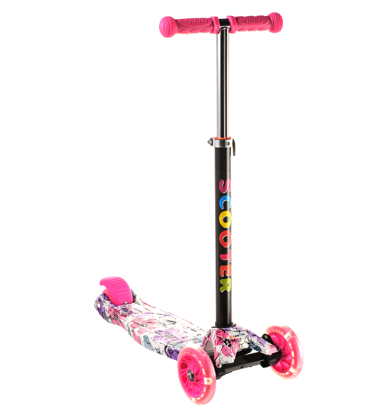 Scooter дитячий складаний триколісний самокат з світяться колеса (квіти)