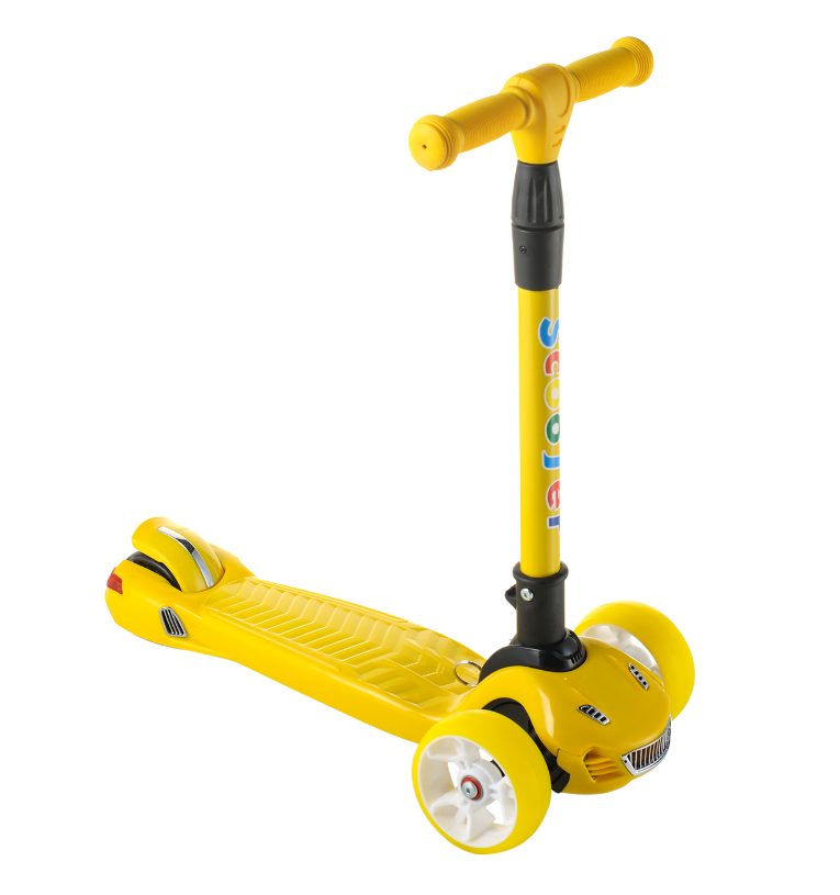 Scooter дитячий складаний триколісний самокат з світяться колеса у вигляді авто (жовтий)