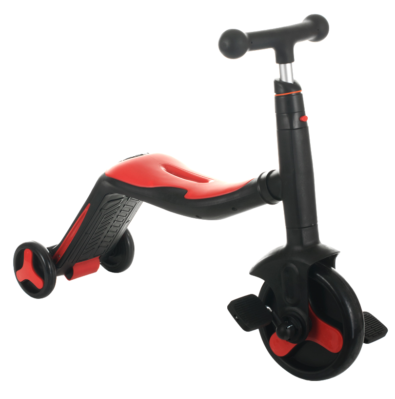 Scooter скутер 3 в 1(самокат, велосипед, беговел) з підсвічуванням і музикою (червоний)