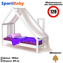 Дитяче ліжко односпальне ліжко дерев'яне одноярусне для дітей емальоване біле "Будиночок"