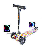 Триколісний самокат дитячий Mini Best Violet Flowers зі світними колесами, для дітей від 1,5  до 4 років