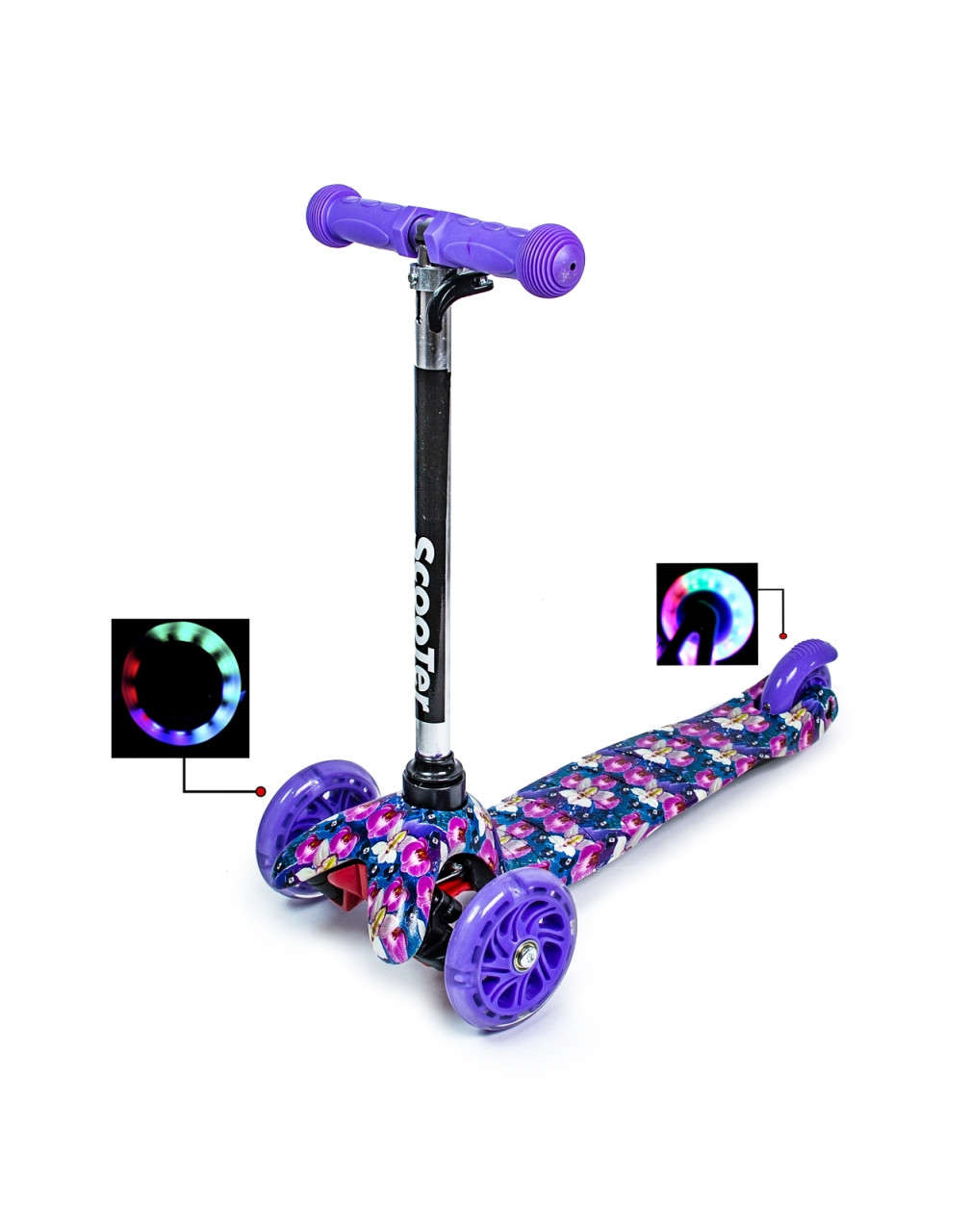 Самокат біговел дитячий триколісний Mini Scooter Орхідея для дітей від 1,5 до 4 років із ножним заднім гальмом, фото 1