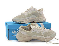 Женские кроссовки Adidas Ozweego Light beige Адидас Озвего бежевые замш текстиль рефлективные