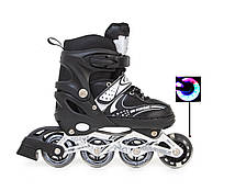 Розсувні дитячі світлячкові ролики Happy Black розміром 38-42 чорні багатофункціональні.