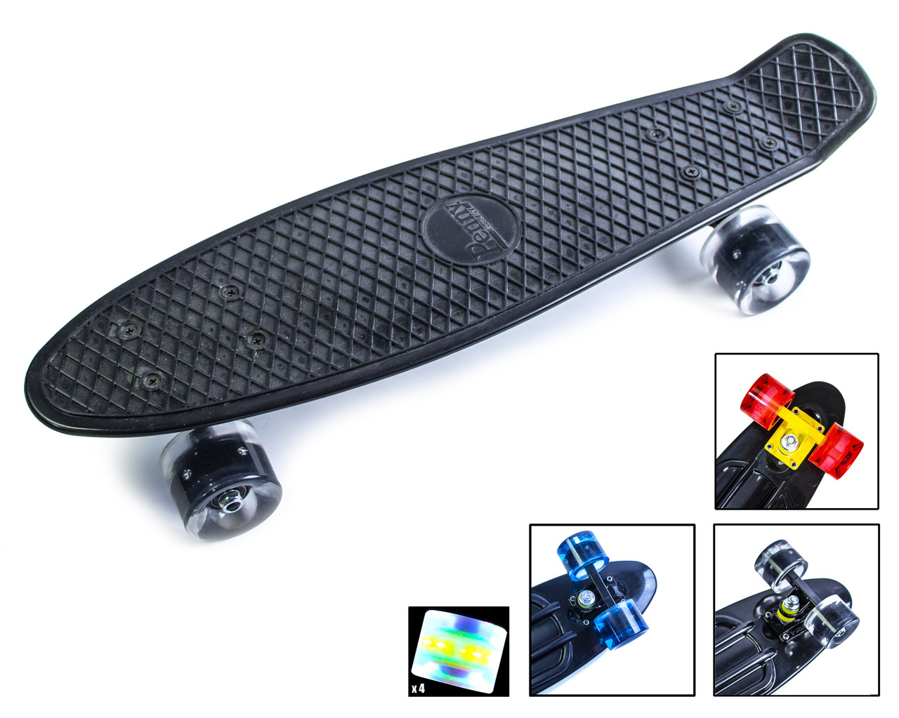 Легкий міський Penny Board Black трюковий Світні PU колеса. Богатофункціональний.