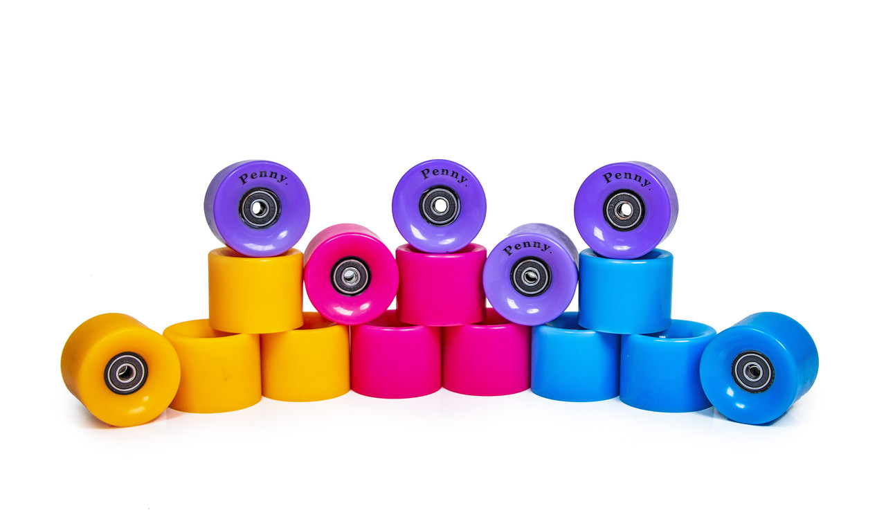 Універсальні колеса PU для Penny Board матові з підшипниками: ABEC-7, міцні, безшумні.