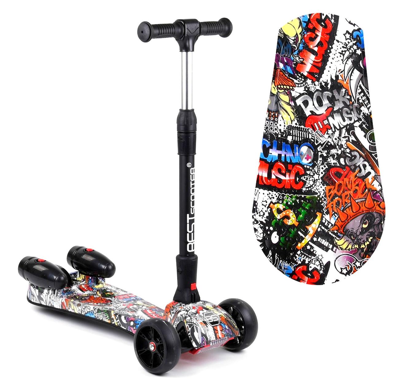 Best Scooter Maxi дитячий триколісний самокат з парогенератором і світяться турбінами (графіті)