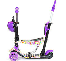 Триколісний дитячий самокат 5в1 "Best Scooter 97240" з колесами, що світяться, і сидінням (квіти).