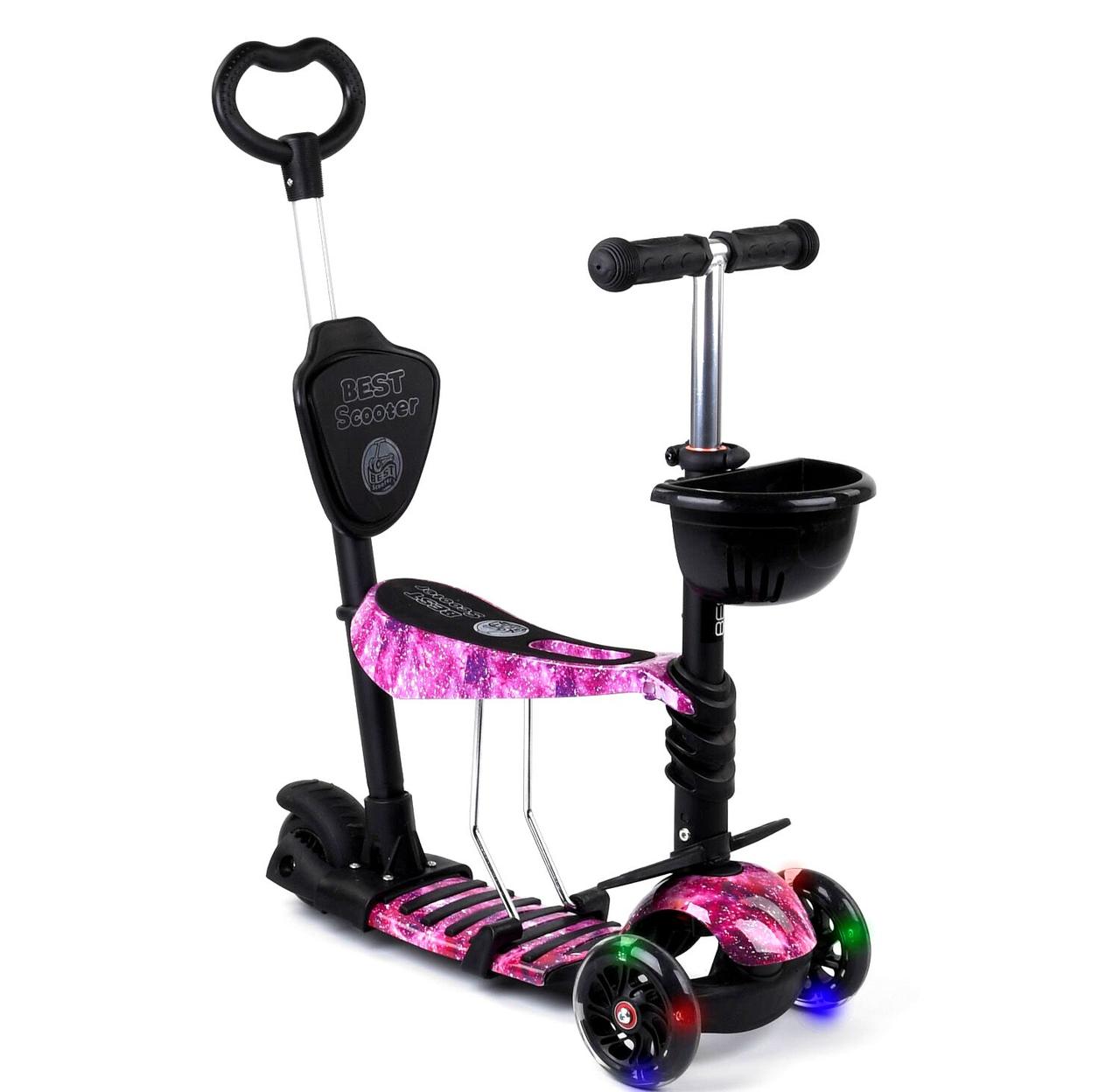 Best Scooter дитячий триколісний самокат 5 в 1 з світяться колесами і сидінням (космос)