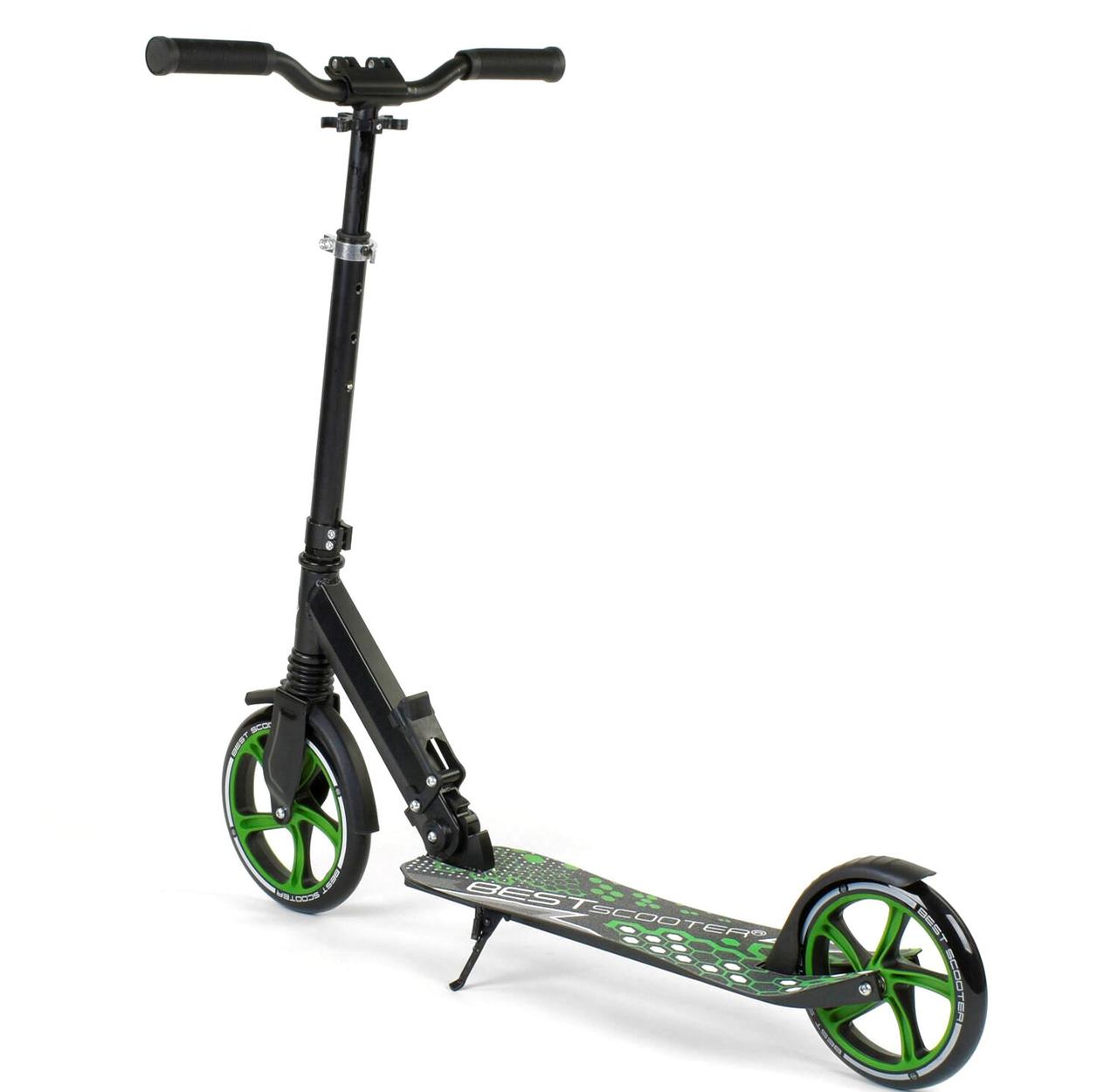 Best Scooter дитячий складаний двоколісний самокат з переднім амортизатором (зелений), фото 1