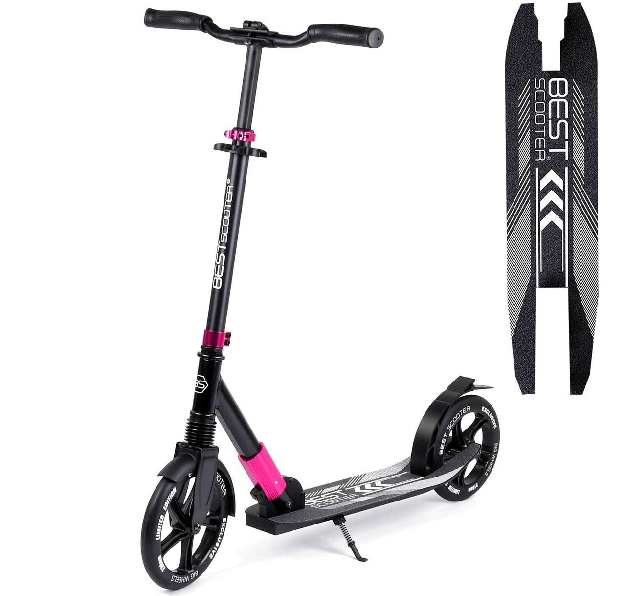Best Scooter дитячий складаний двоколісний самокат з амортизатором і затиском керма (рожевий)