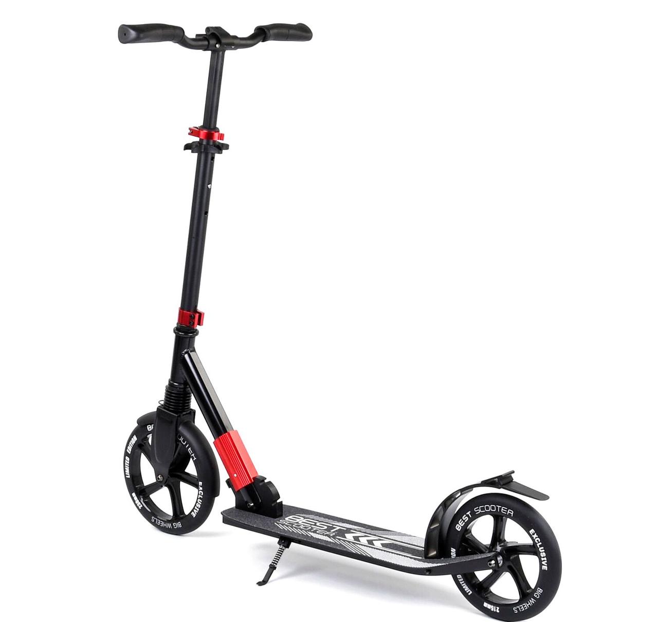 Best Scooter дитячий складаний двоколісний самокат з амортизатором і затиском керма (червоний), фото 1