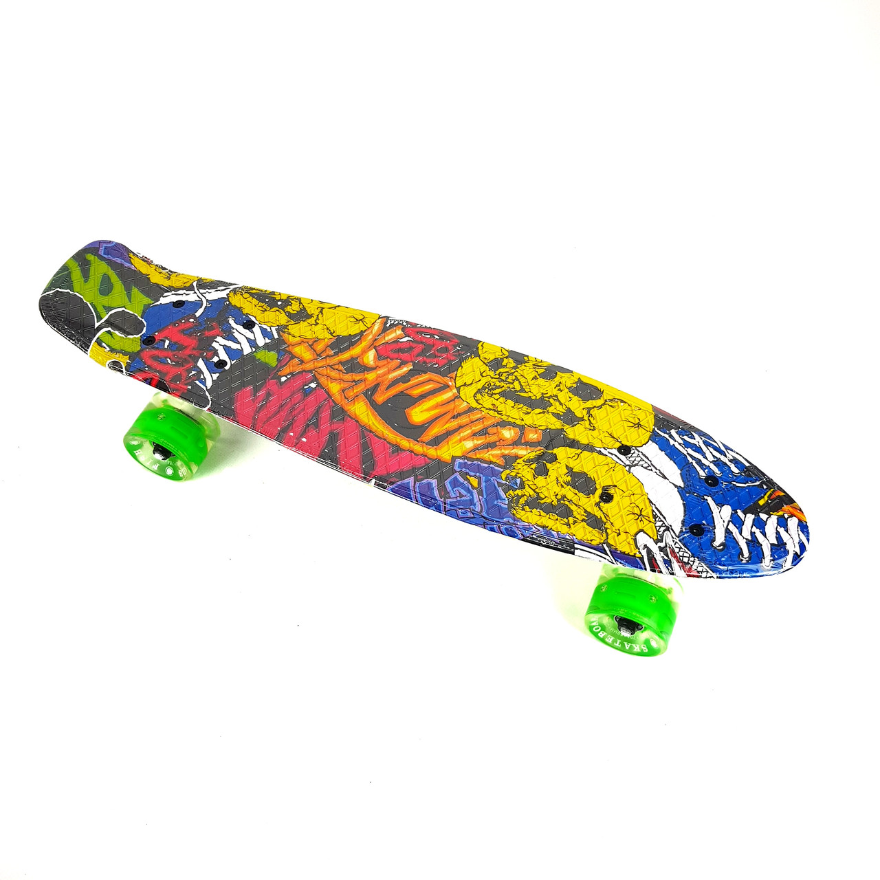 Скейт оригінал "Penny Board Fish" з принтом Череп з колесами LED, що світяться (Пенні лайт)