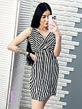 📌 Жіноча сукня у вертикальну смужку, коротка | Смугастий сарафан міні, на запах "Inna" | Норма та батал, фото 6