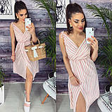 📌 Жіноча сукня у вертикальну смужку, коротка | Смугастий сарафан міні, на запах "Inna" | Норма та батал, фото 3