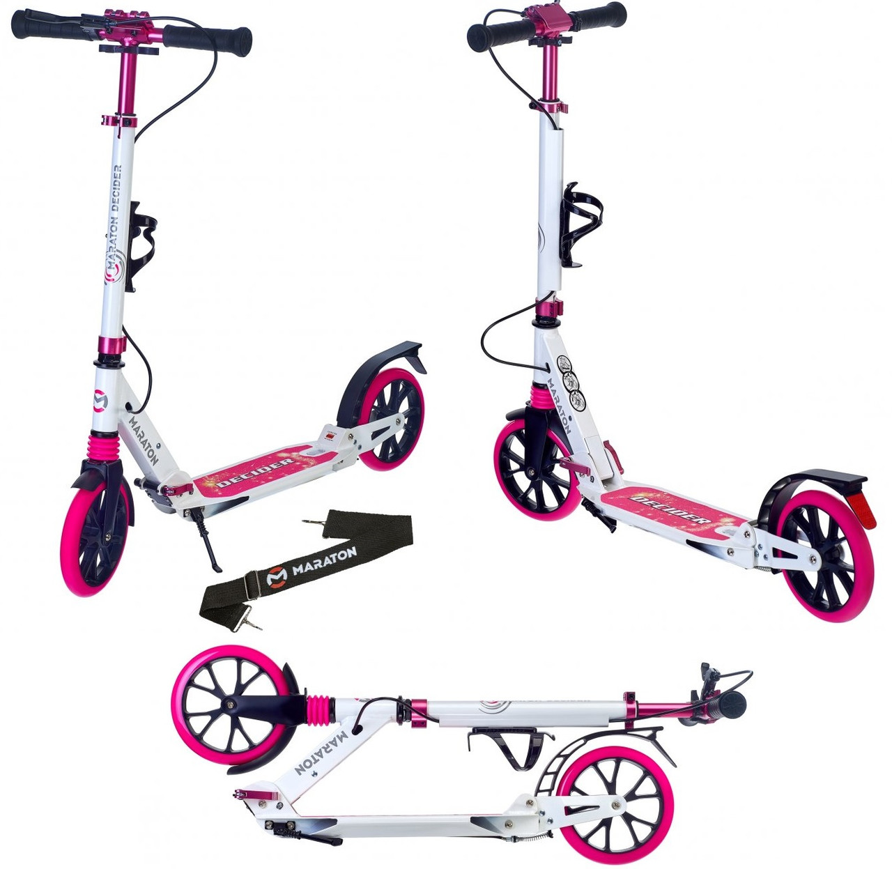 Maraton Decider Двоколісний складний самокат для дівчинки ручне гальмо, амортизаторами та ремінь Рожевий, фото 1