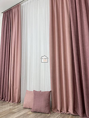 Гарні двокольорові штори мікровелюр рожевий+темно-рожевий на вікна в спальню, зал комплект Duo №5 2шт/2м