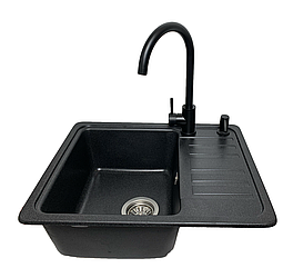 Кухонна мийка Vector small 57*46 см чорна у крапочку (чаша ліворуч) +сифон+дозатор+змішувач